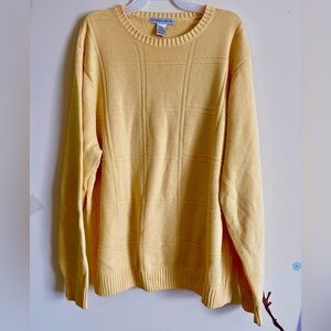 Geoffrey Beene Men Yellow Cotton cable knit pullover sweater Sz L square pattern